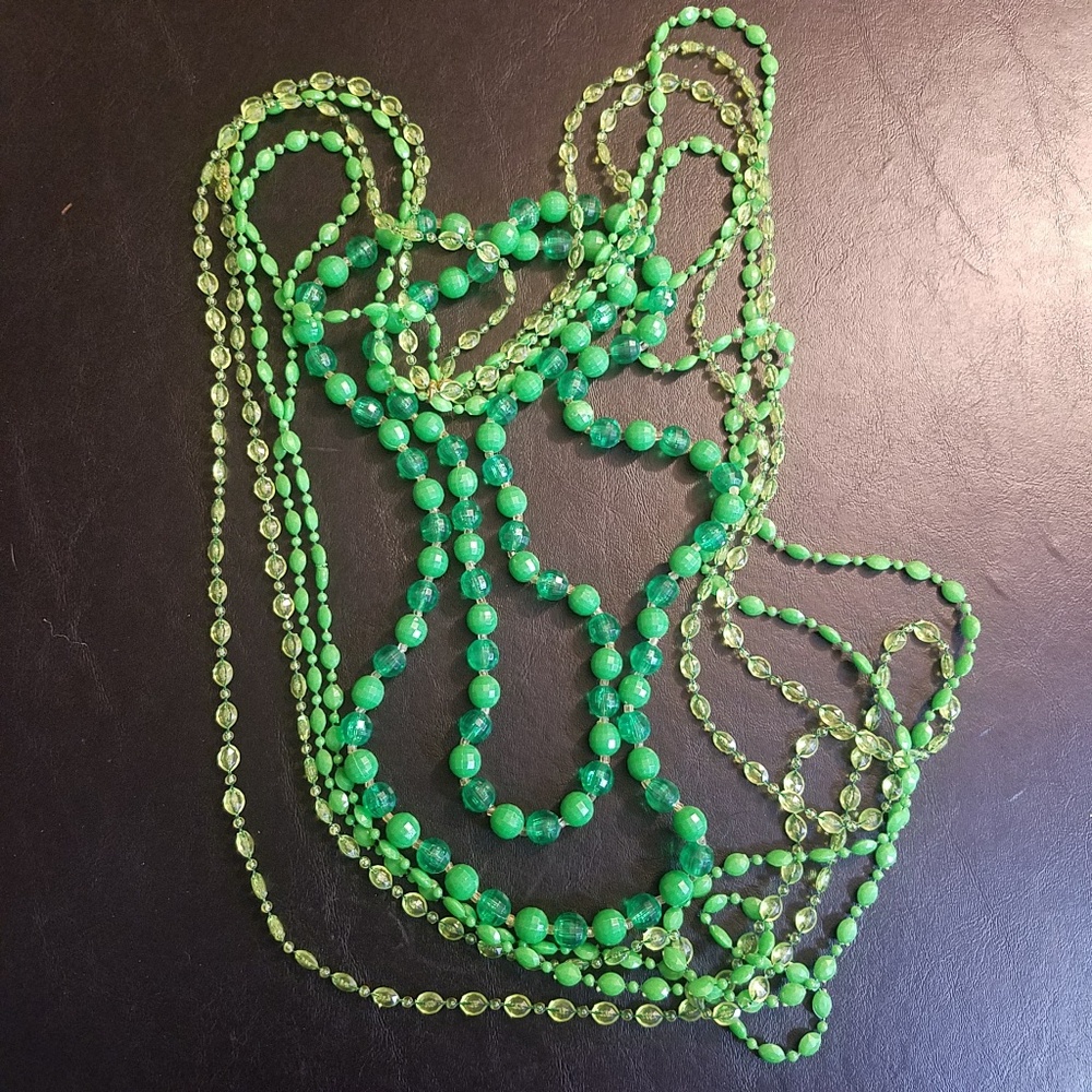 Lot of 2 Green Plastic Bead Necklaces
